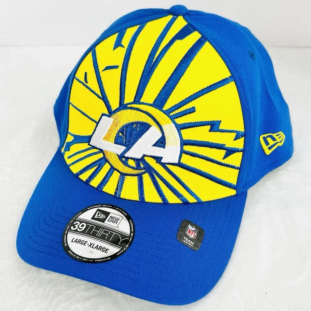 Los Angeles Rams New Era Shockwave 39THIRTY Stretch Flex Hat Cap L/XL‎ Blue NFL